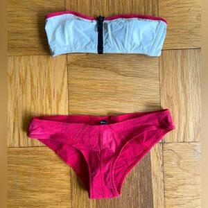 Lisa Marie Fernandez cream and red scuba strapless bikini size 1/XS